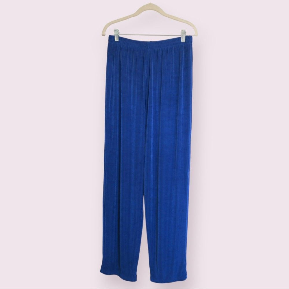 Vintage Blue Slinky Knit Pants Size L/XL Travel Colorful Smoothing Pull On